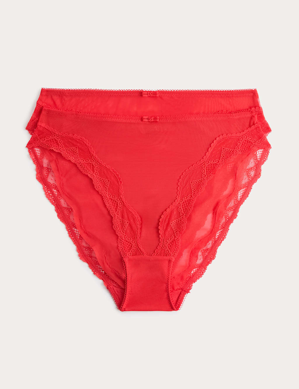 M&S Women's 2 Pack Floral Mesh High Leg Knickers - 14 - Chilli