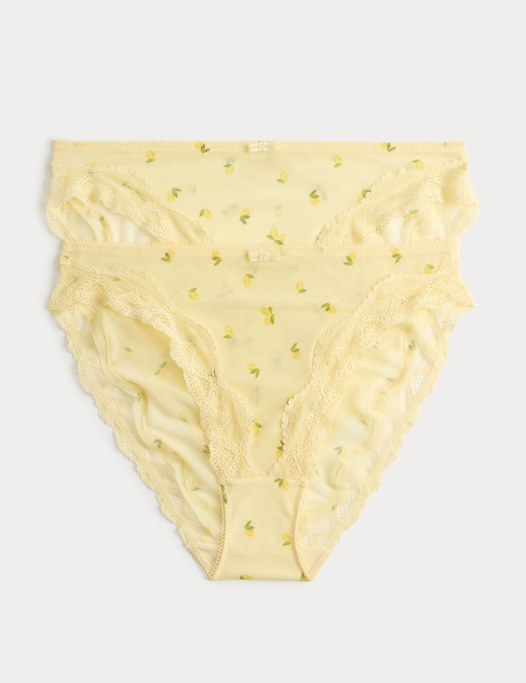 M&S Women's 2 Pack Floral Mesh High Leg Knickers - 24 - Yellow