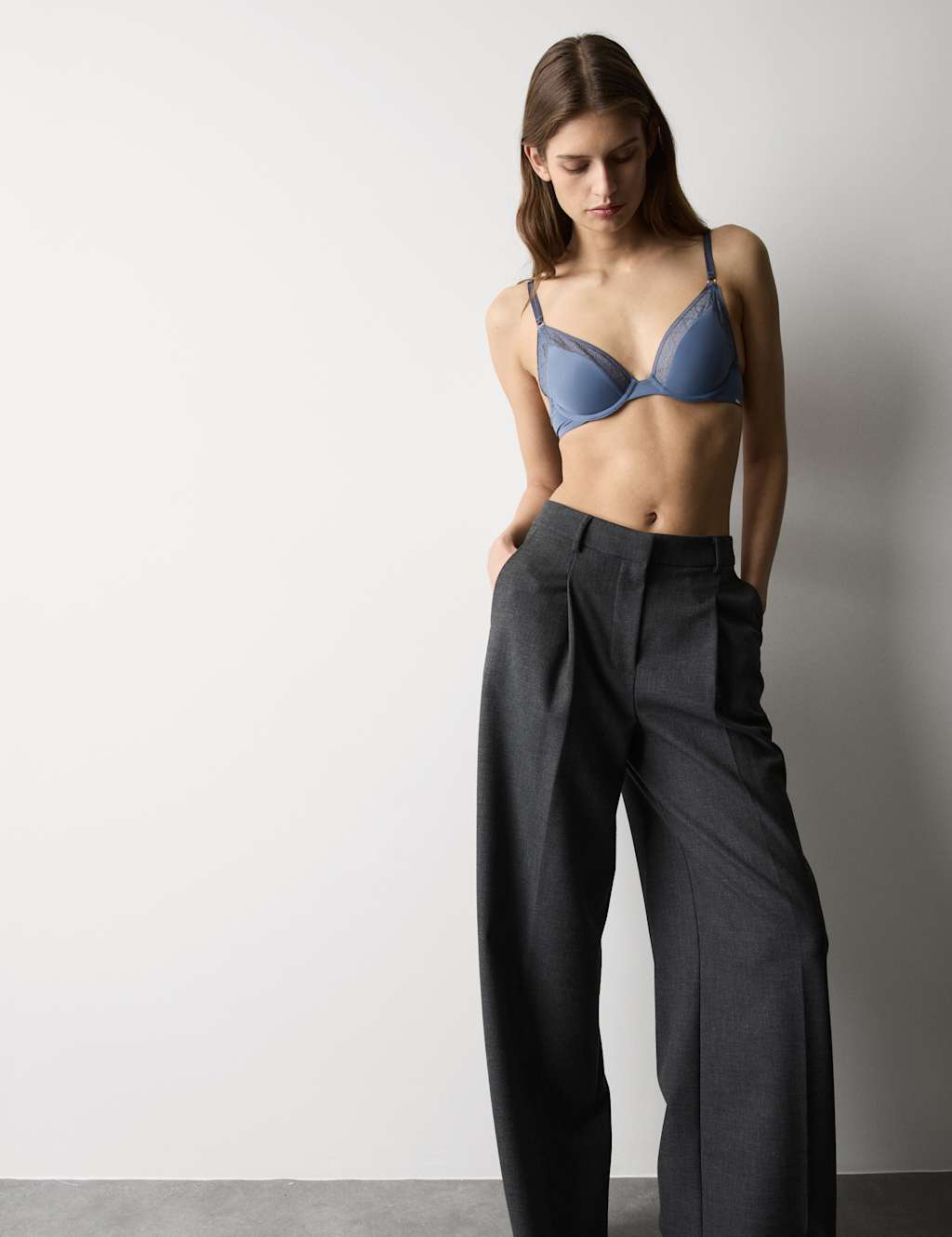Autograph Women's Boston Microfibre Lace Trim Wired PlungeBra - 34B - Air Force Blue