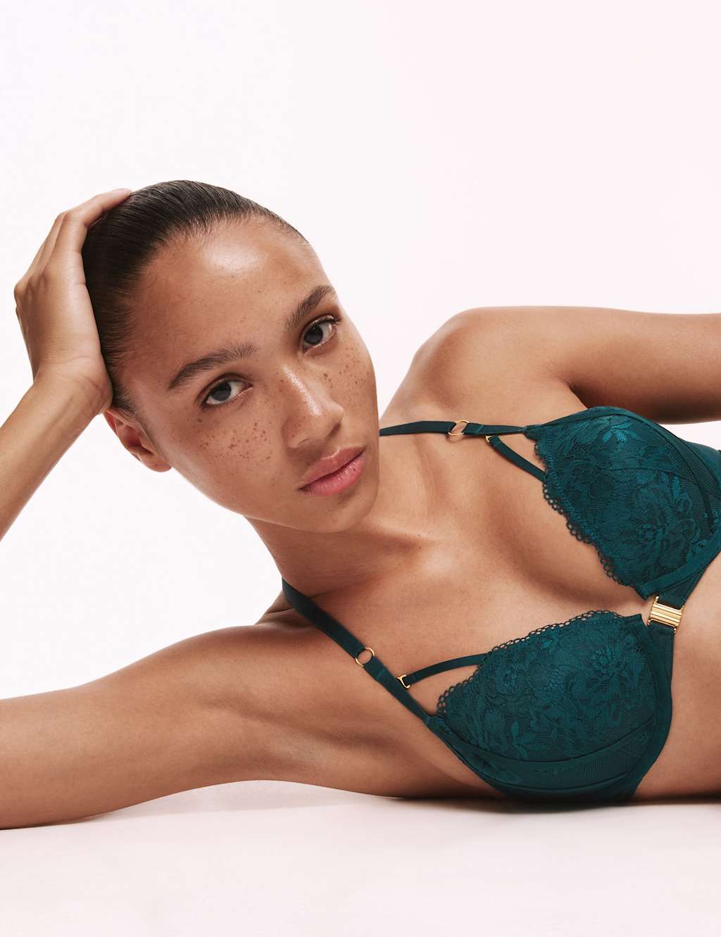 Boutique Vera Lace Wired Push Up Plunge Bra (A-E) Evergreen