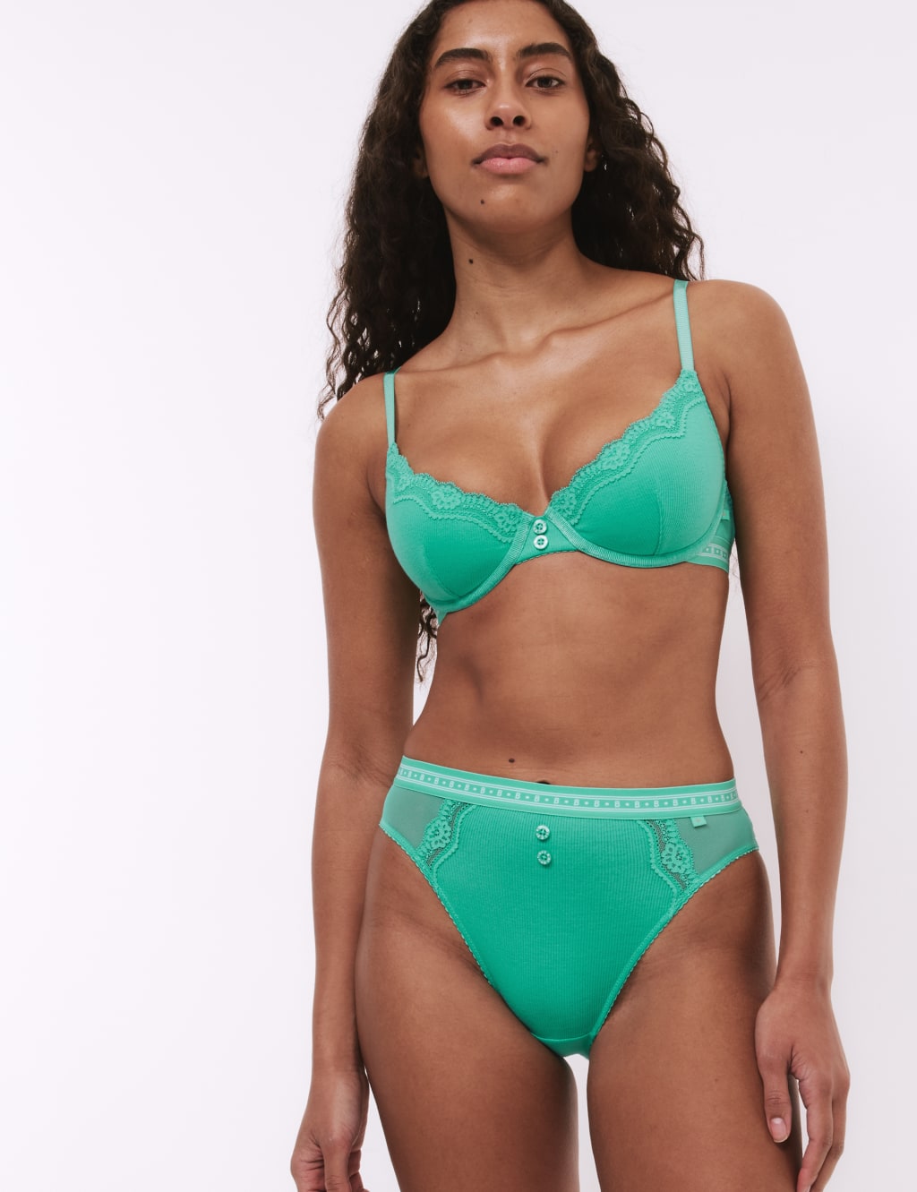 Lotta Ribbed Wired Demi Bra with Cotton (A-E)
