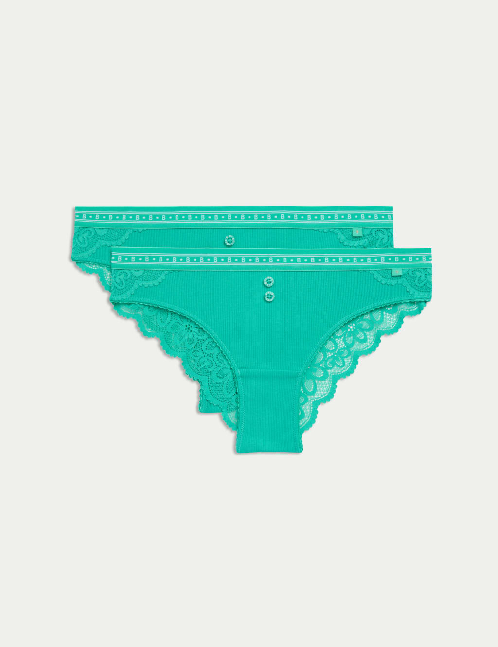 2pk Lotta Ribbed Brazilian Knickers with Cotton