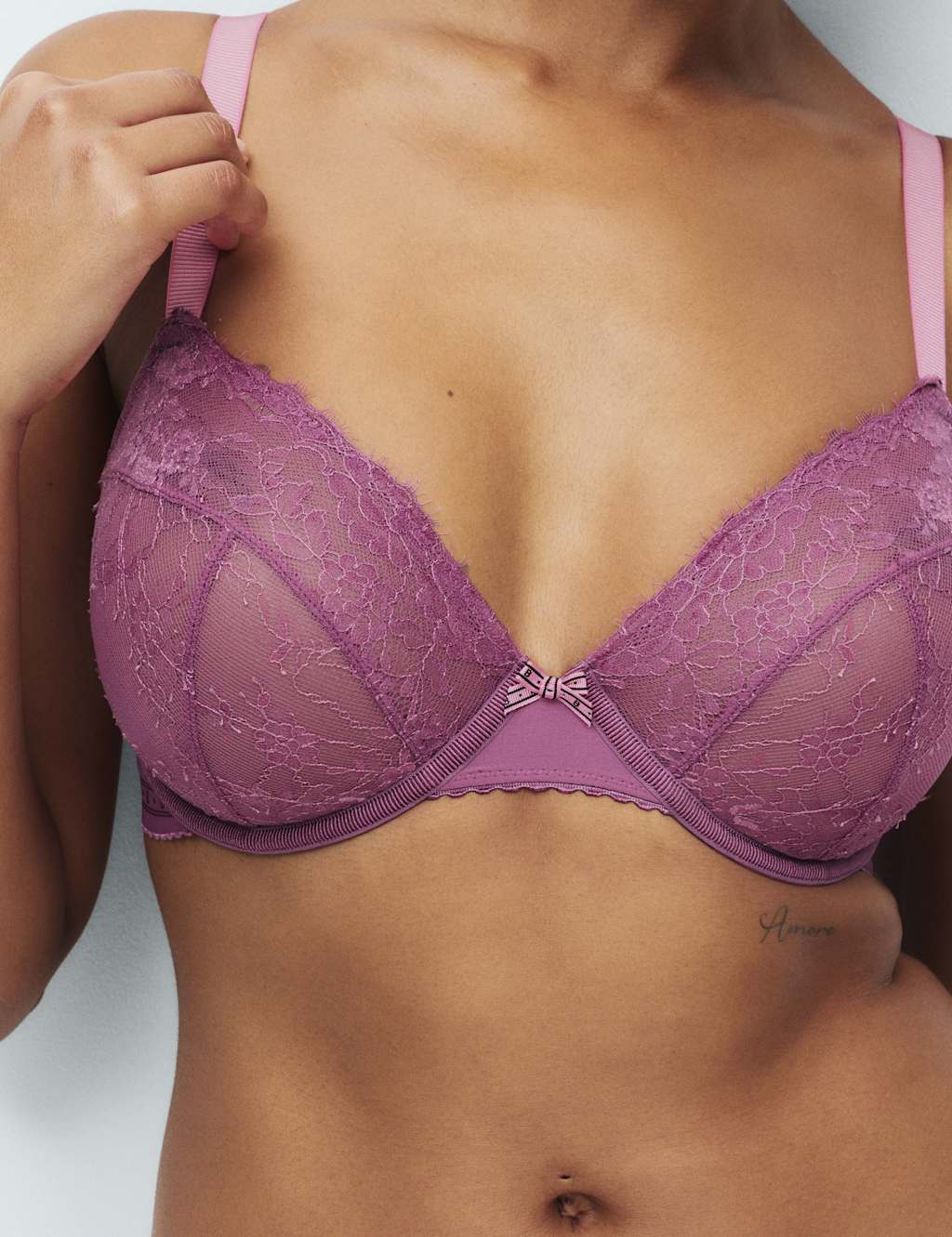 B by Boutique Anna Lace Wired Plunge Bra (F-H) Dark Pink