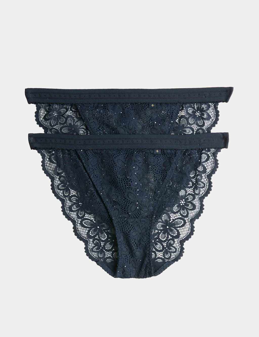 B By Boutique Women's 2 Pack Cleo Sequin Lace Tanga Bikini Knickers - 12 - Navy, Navy