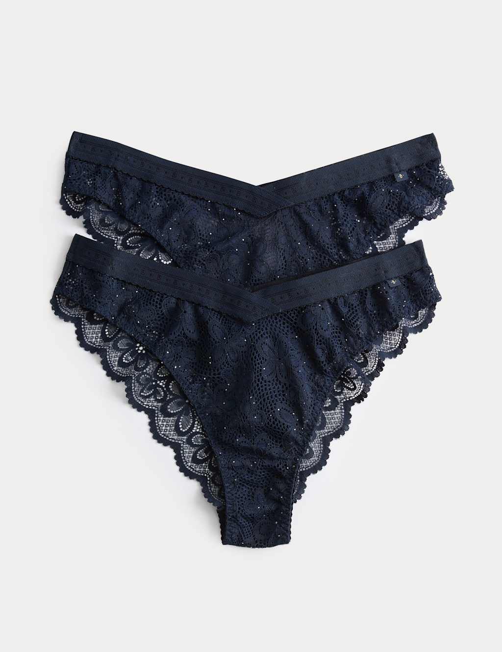 B By Boutique Women's 2 Pack Cleo Sequin Lace Miami Knickers - 12 - Navy, Navy