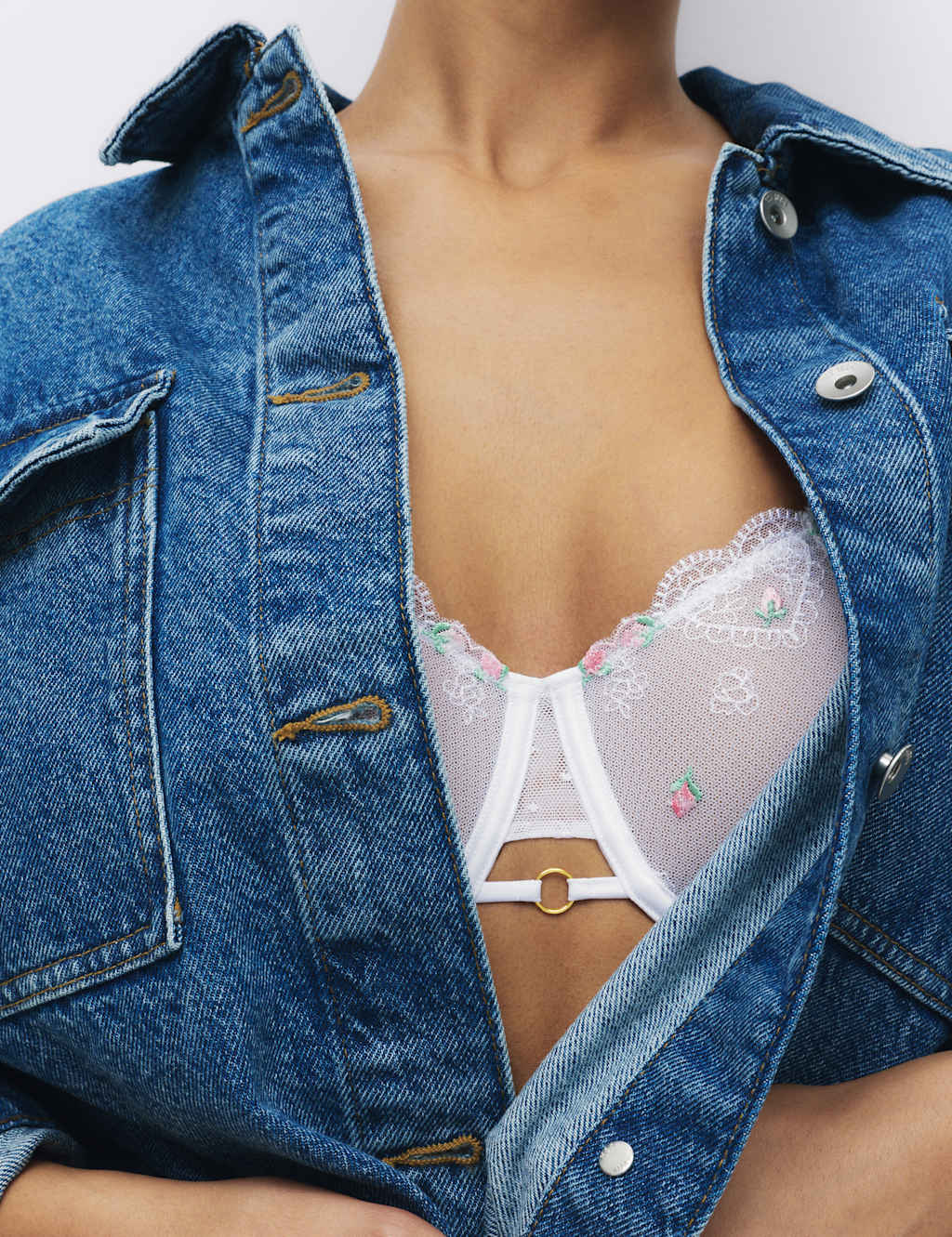 B By Boutique Women's Leah Embroidery Wired Demi Cup Bra F+ - 42H - White Mix