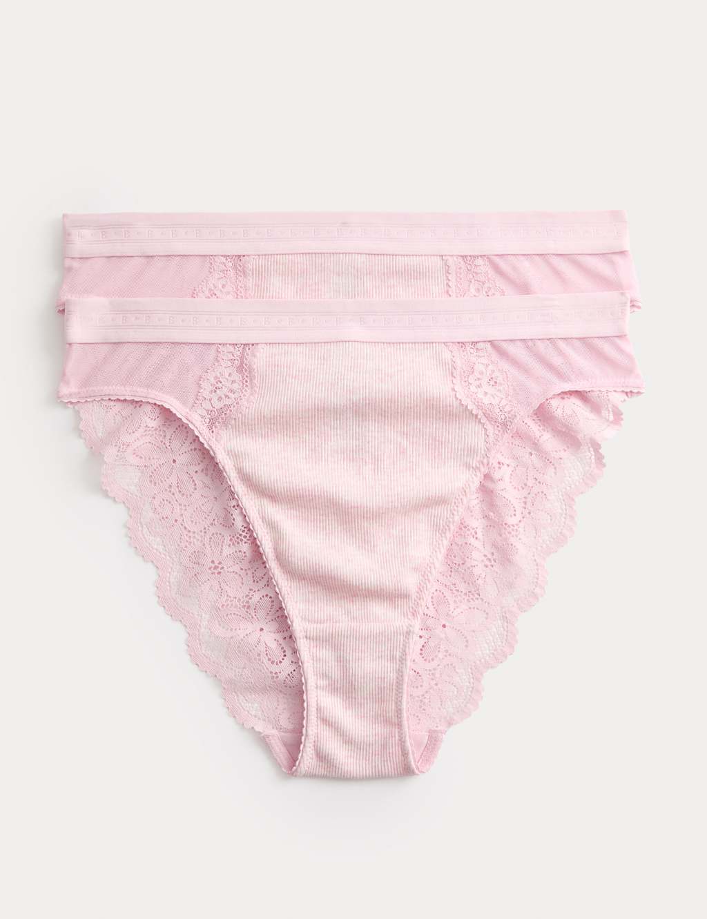 B By Boutique Women's 2 Pack Lotta Cotton Blend Rib High Leg Knickers - 18 - Pink