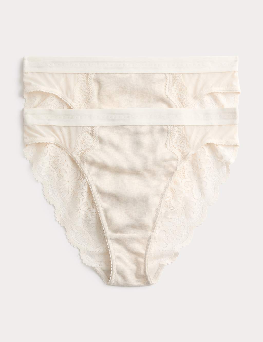 B By Boutique Women's 2 Pack Lotta Cotton Blend Rib High Leg Knickers - 14 - Oatmeal