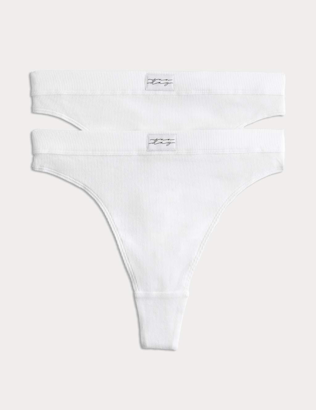 B By Boutique Women's 2 Pack Juni Cotton Rib High Waisted Thongs - 6 - White