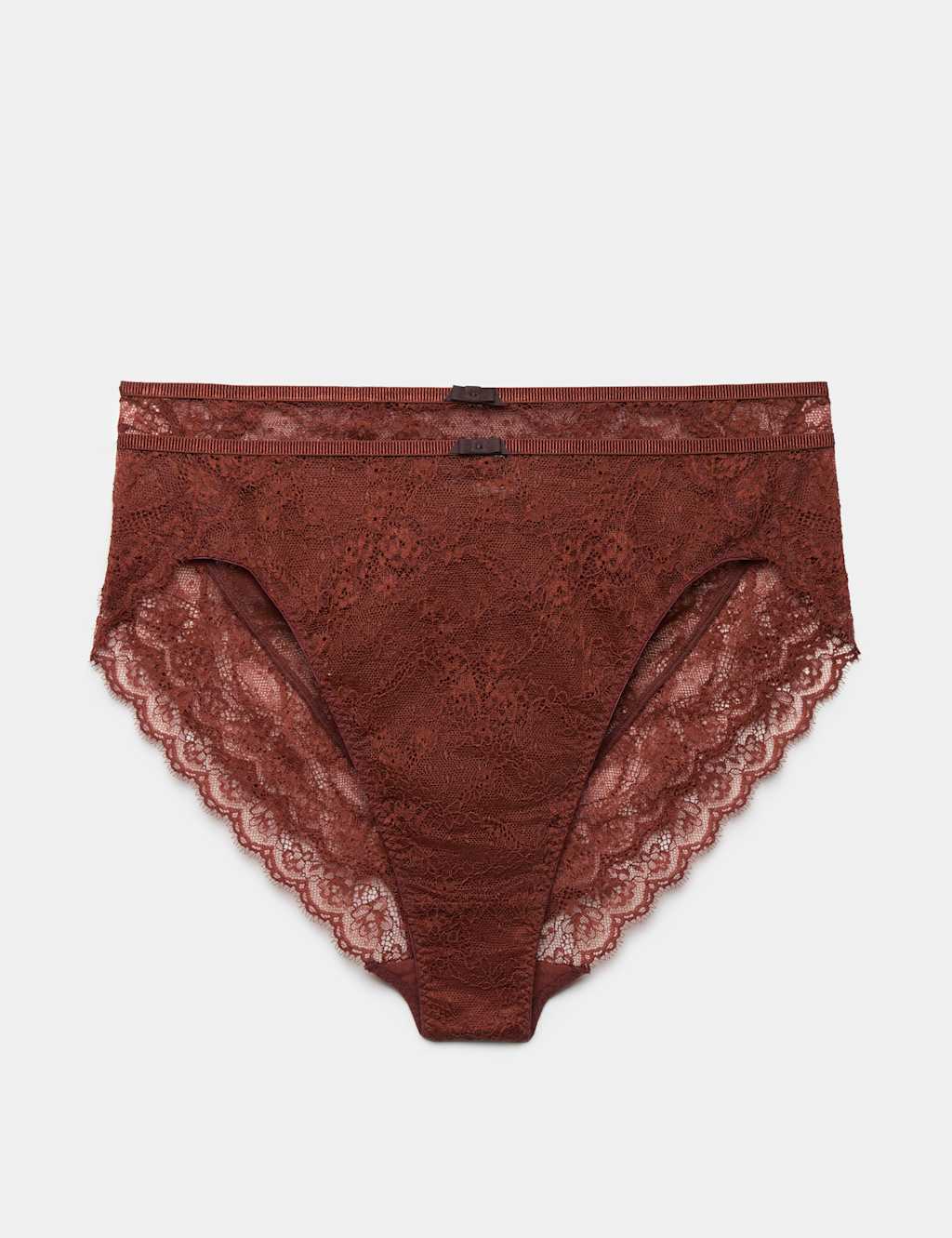 M&S Women's 2 Pack Ida Lace High Waisted High Leg Knickers - 8 - Russet