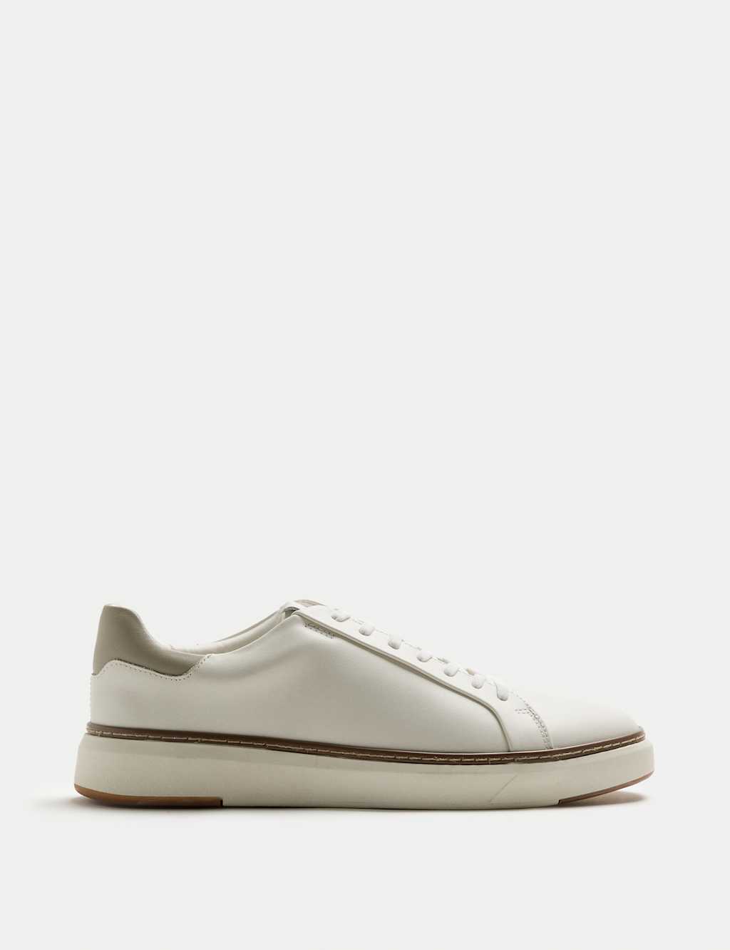 M&S Leather Shower Resistant Lace-Up Trainers White