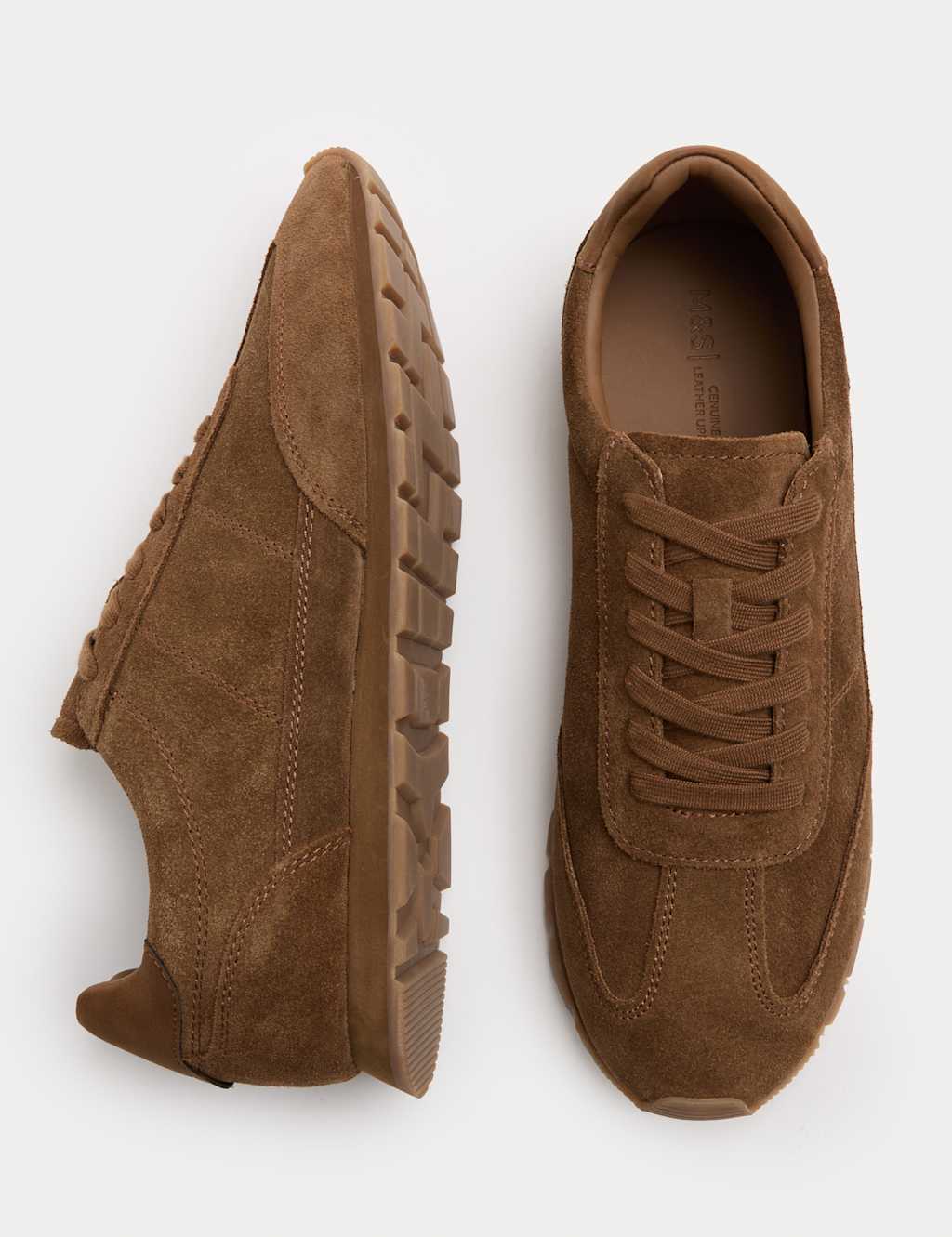 M&S Men's Suede Lace Up Runner Trainers - 12 - Tan