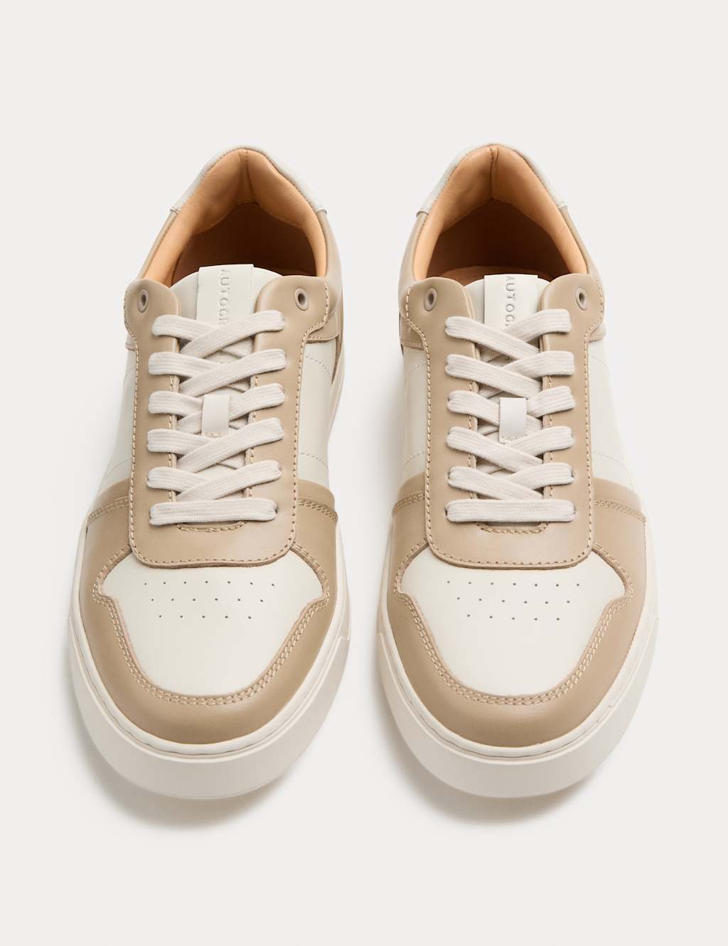 Autograph Men's Leather Colour Block Trainers - 7 - Beige Mix