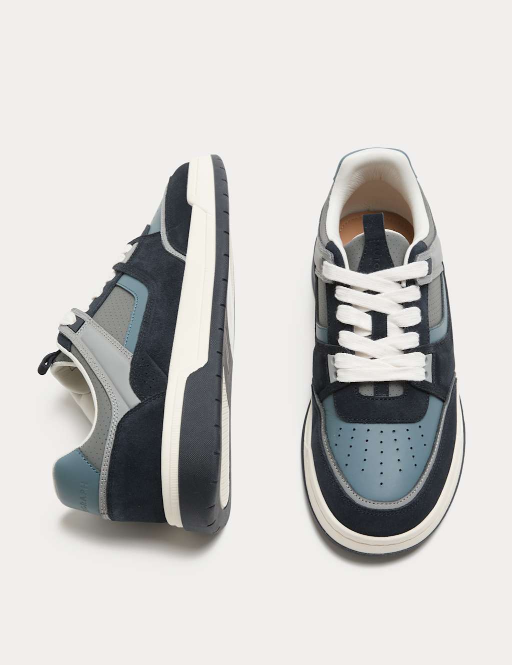 Autograph Men's Leather High Profile Lace Up Trainers - 6 - Blue Mix