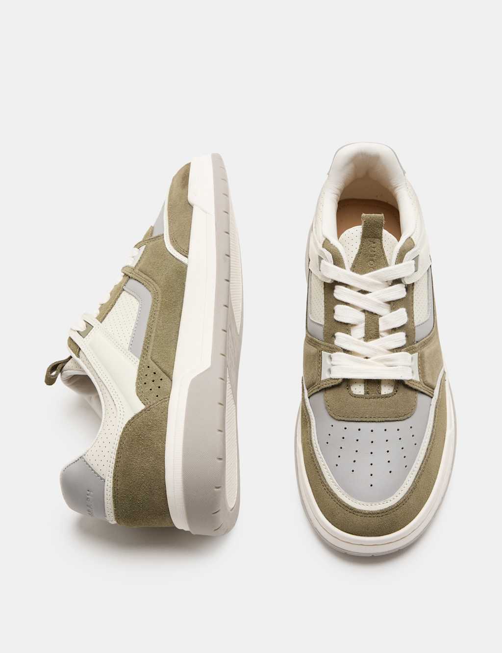 Autograph Men's Leather High Profile Lace Up Trainers - 9 - Khaki Mix