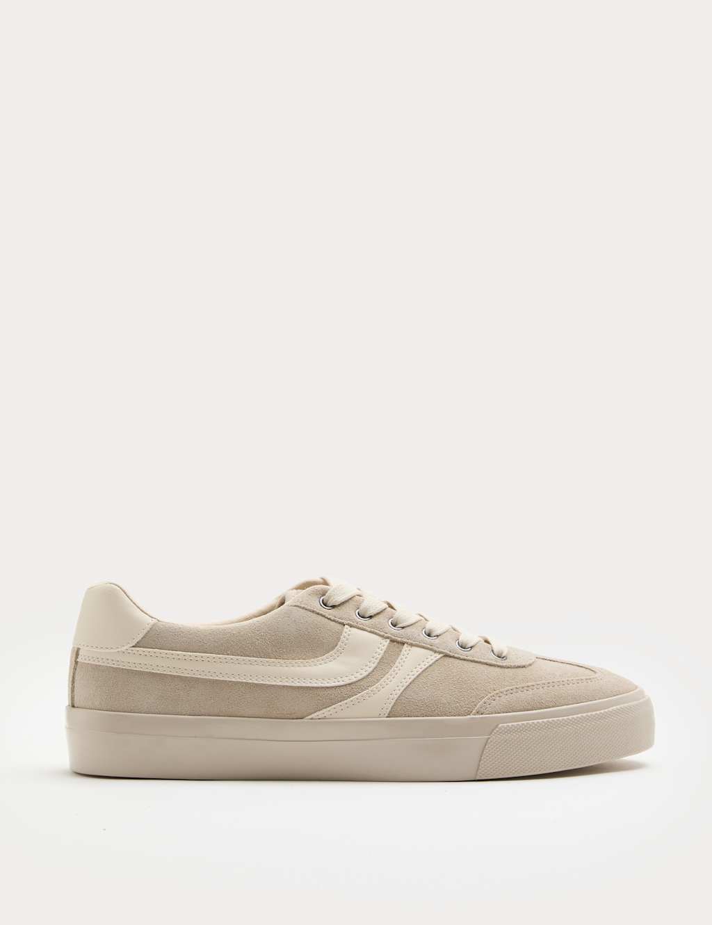 M&S Men's Suede Lace Up Trainers - 6 - Stone