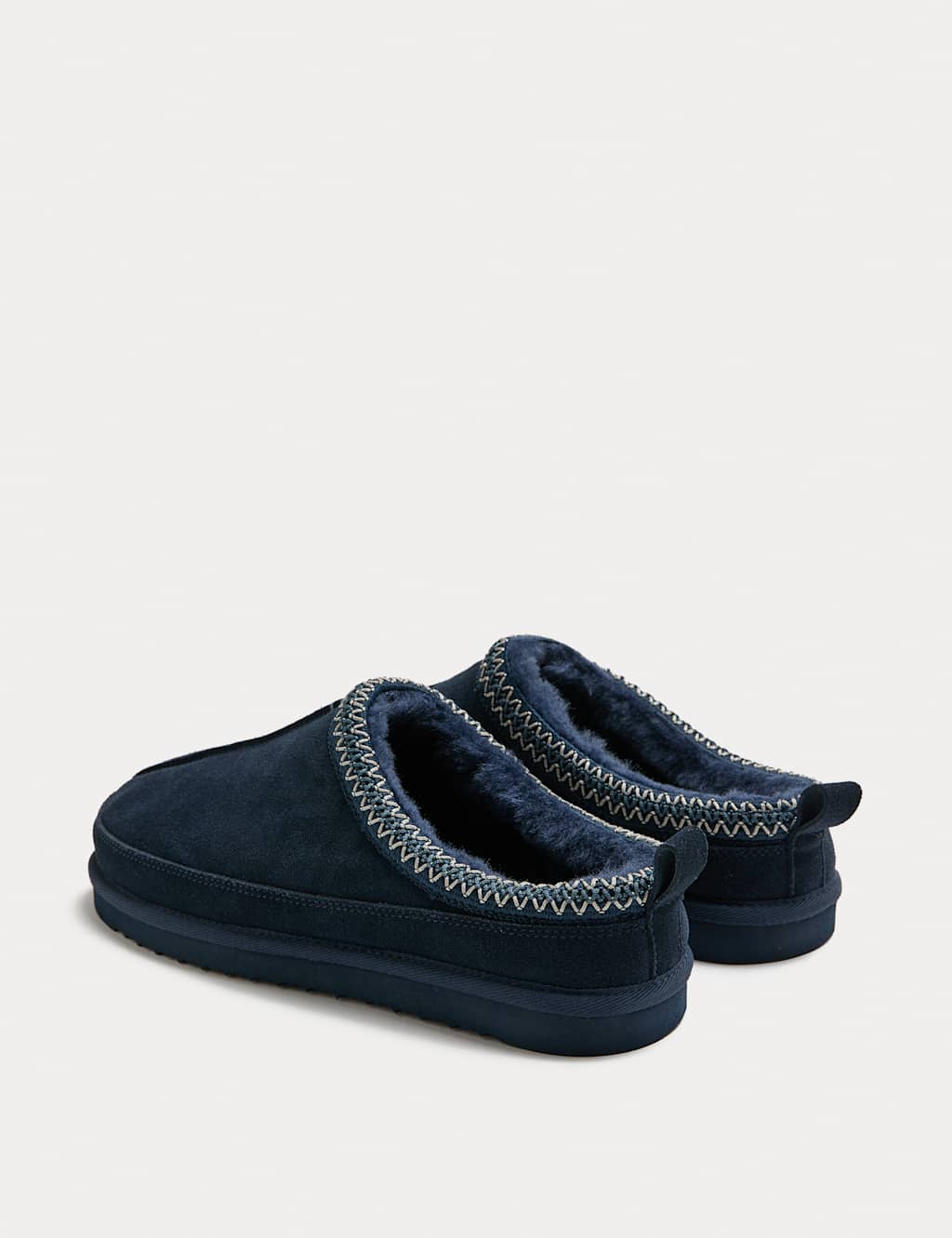 M&S Suede Collared Embroidered Mule Slippers Navy