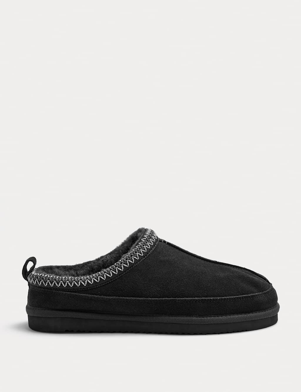 M&S Suede Collared Embroidered Mule Slippers Black