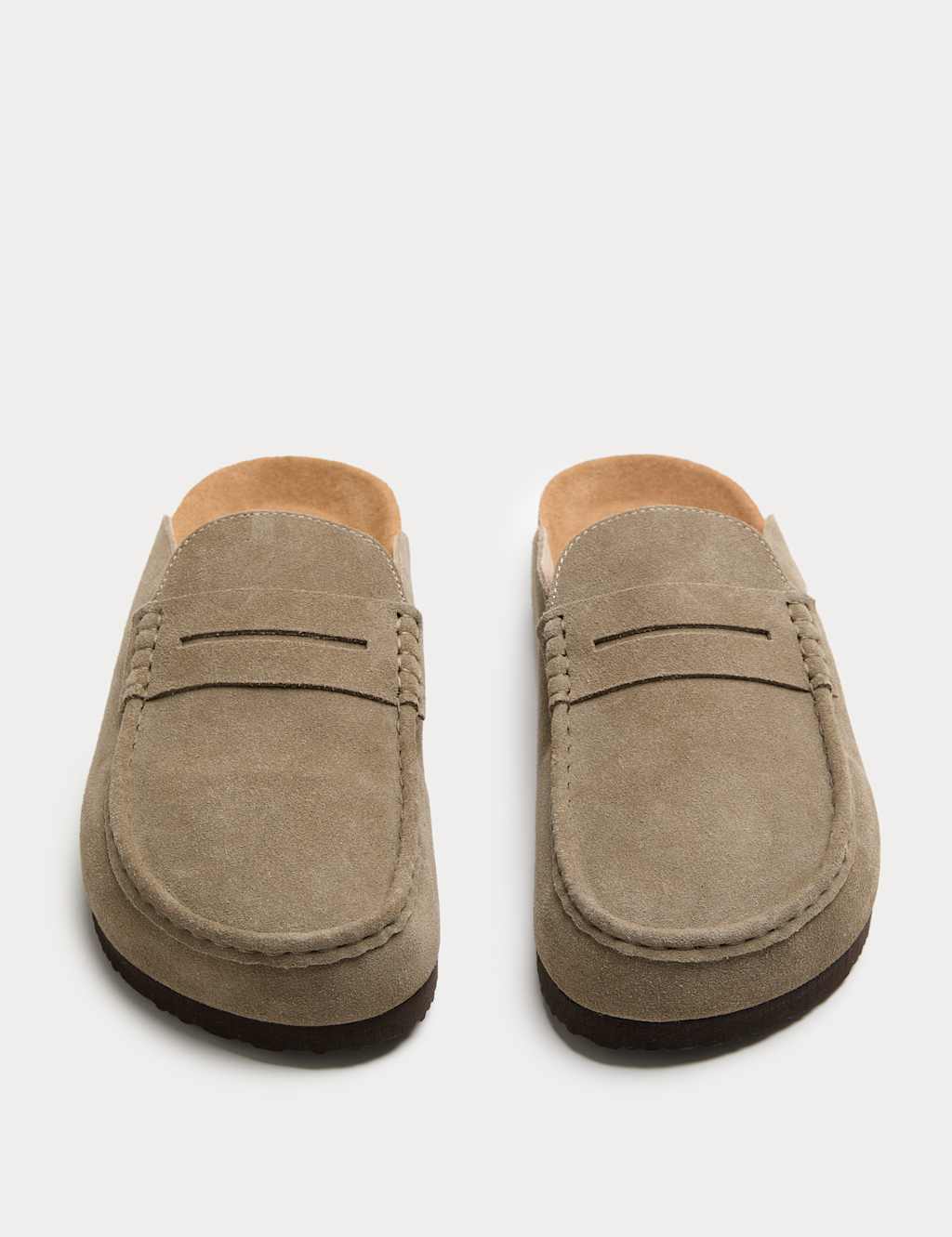 M&S Men's Suede Saddle Loafer Corkbed Mules - 12 - Taupe