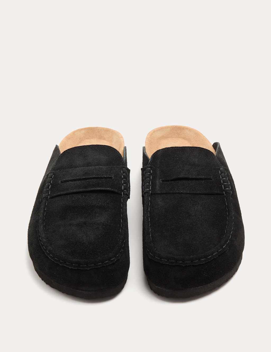 M&S Men's Suede Saddle Loafer Corkbed Mules - 12 - Black