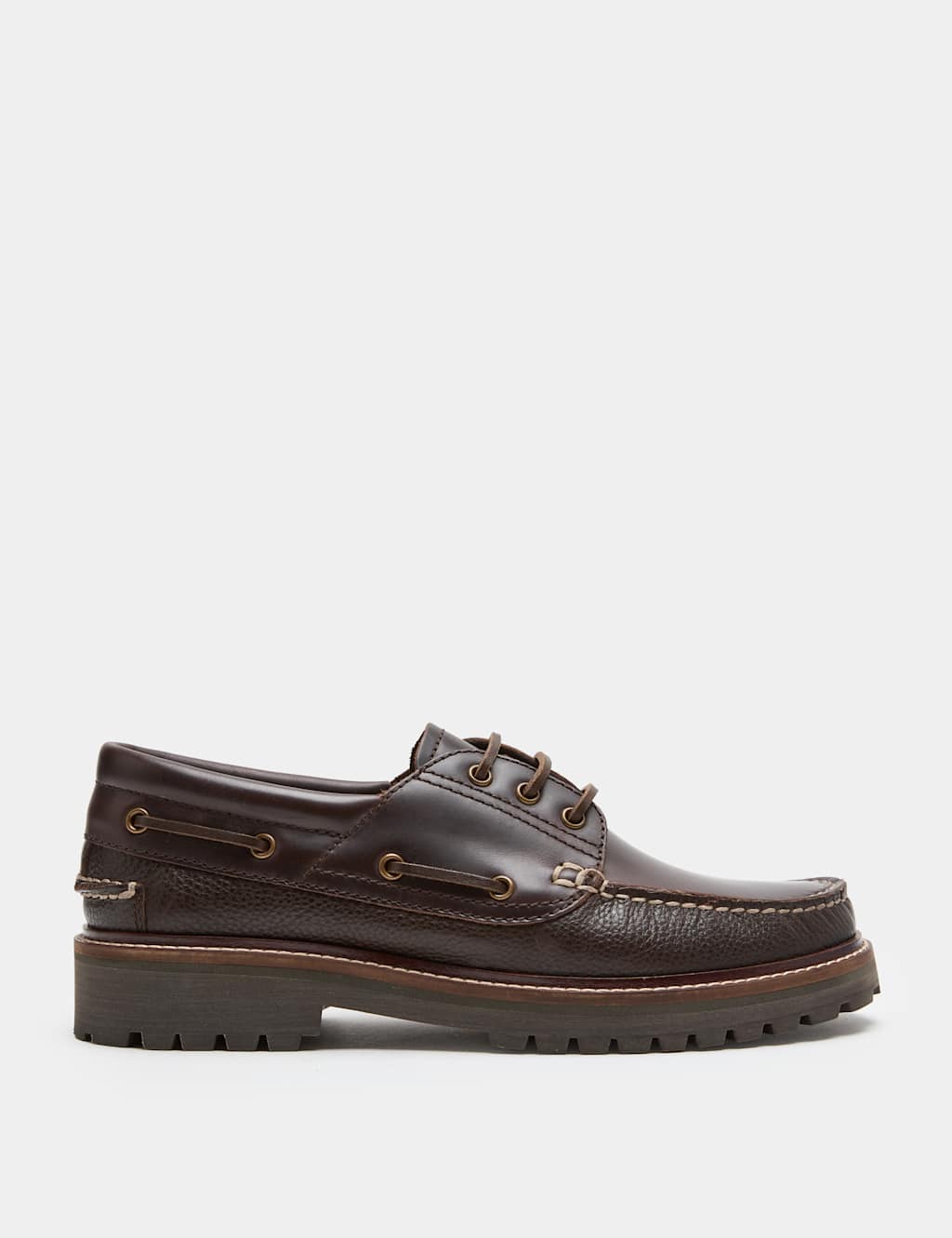 M&S Men's Chunky Sole Leather Deck Shoes - 8 - Chestnut