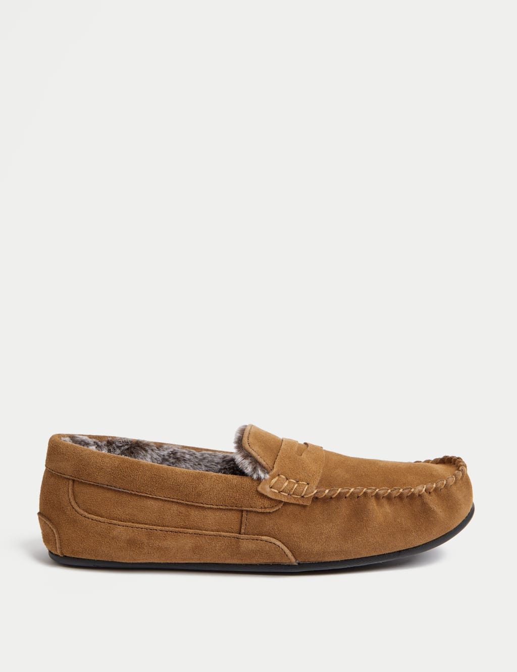 M&S Collection Men's Suede Slippers with Freshfeet™ - 12 - Tan, Dark Brown,Tan,Navy,Med Blue Denim