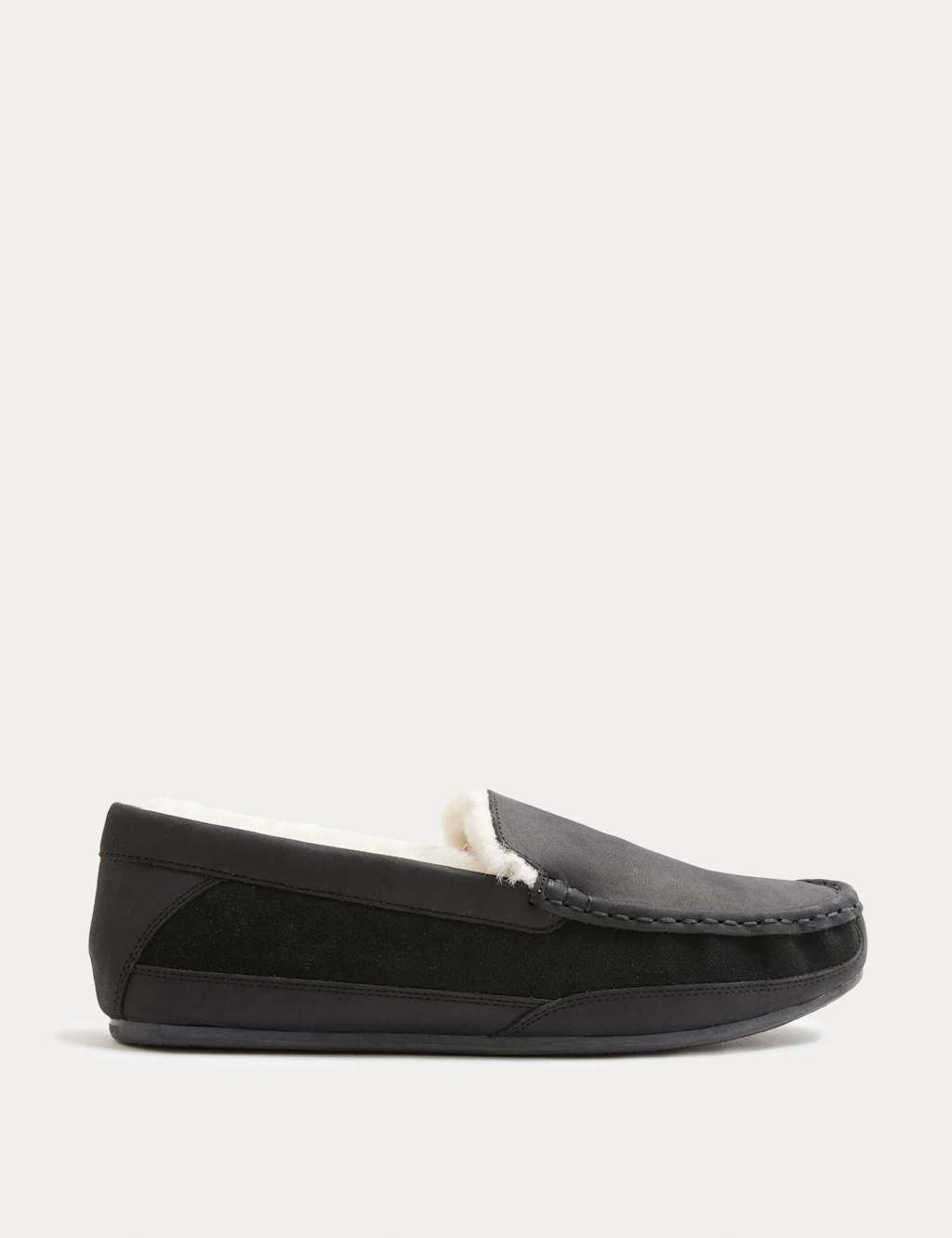 Autograph Leather Shearling Freshfeet Moccasin Slippers Black