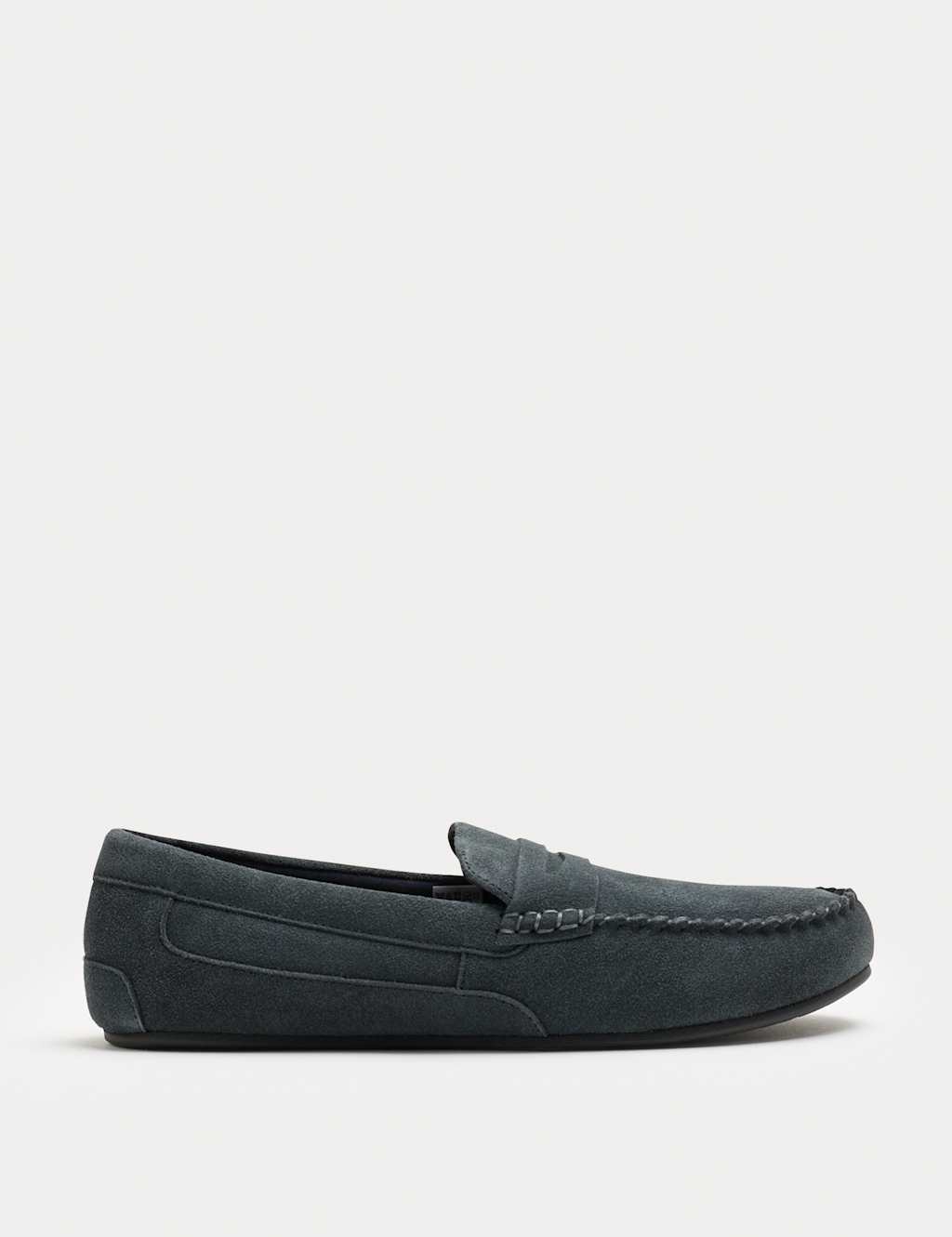 M&S Suede Moccasin Slippers with Freshfeet Med Blue Denim