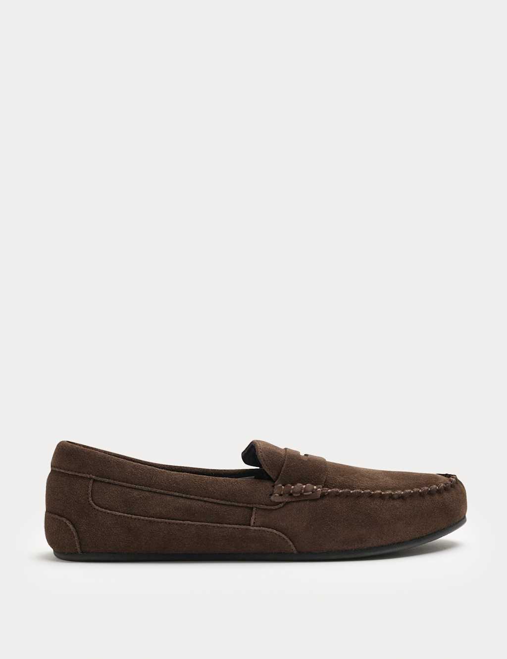 M&S Suede Moccasin Slippers with Freshfeet Dark Brown