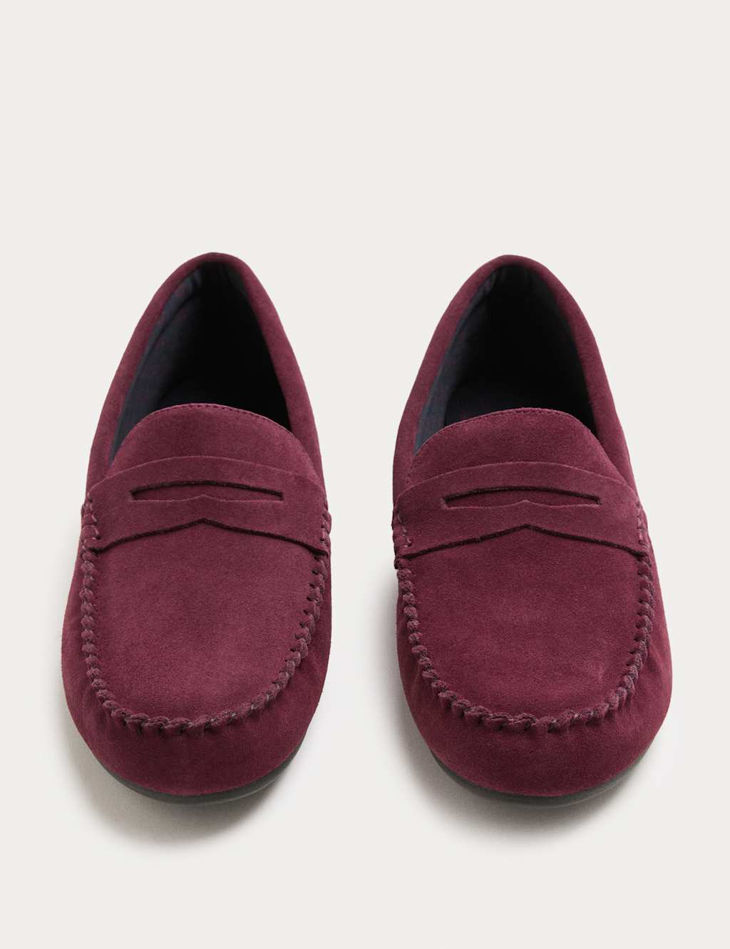 M&S Suede Moccasin Slippers with Freshfeet Burgundy