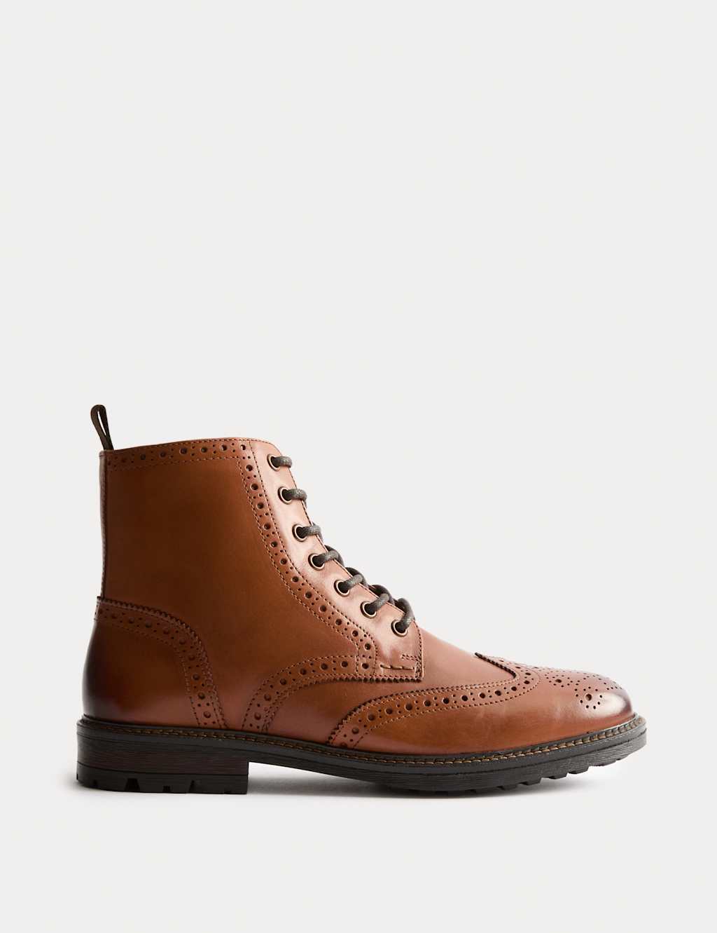 M&S Leather Brogue Chukka Boots Tan