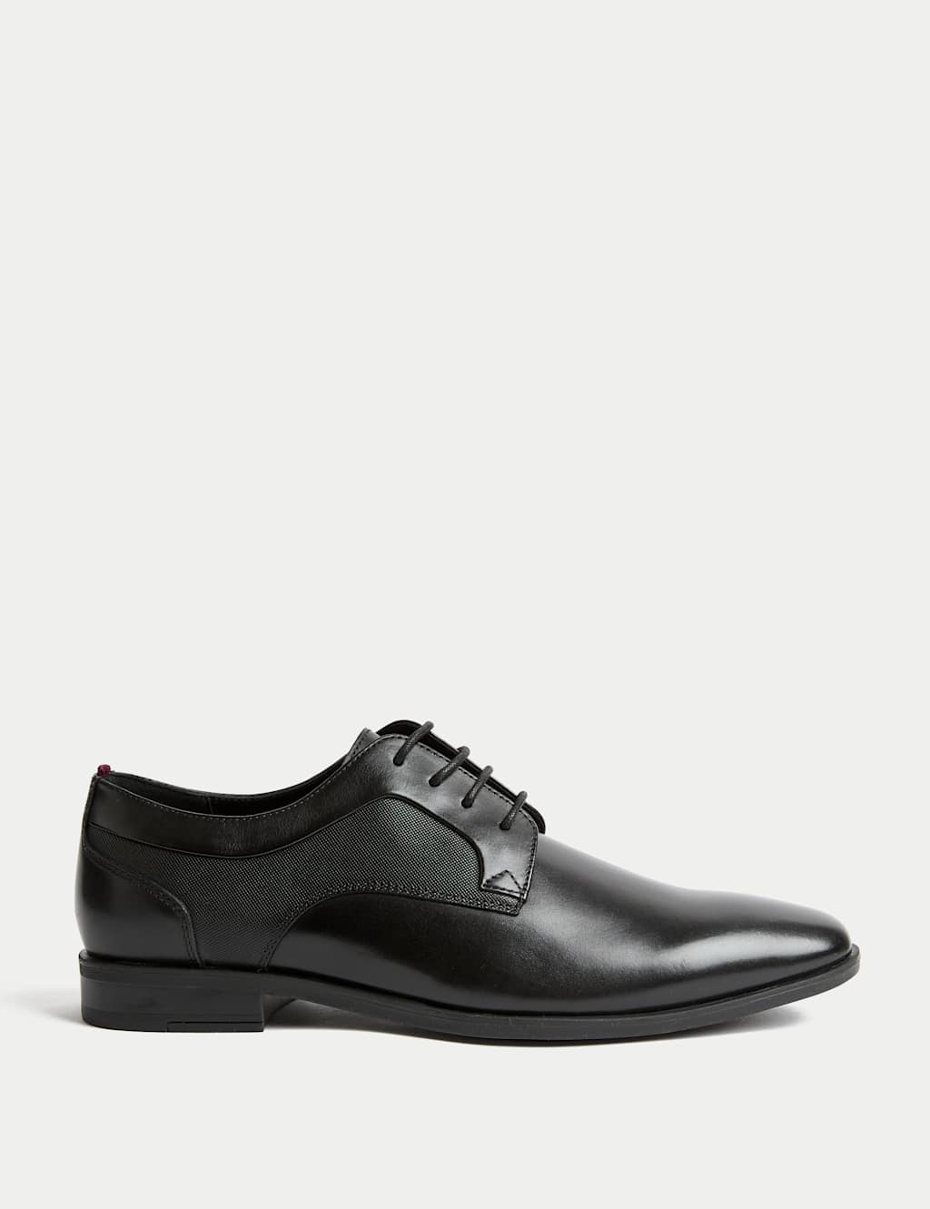 M&S Collection Men's Leather Textured Derby Shoes - 9 - Black, Black,Tan