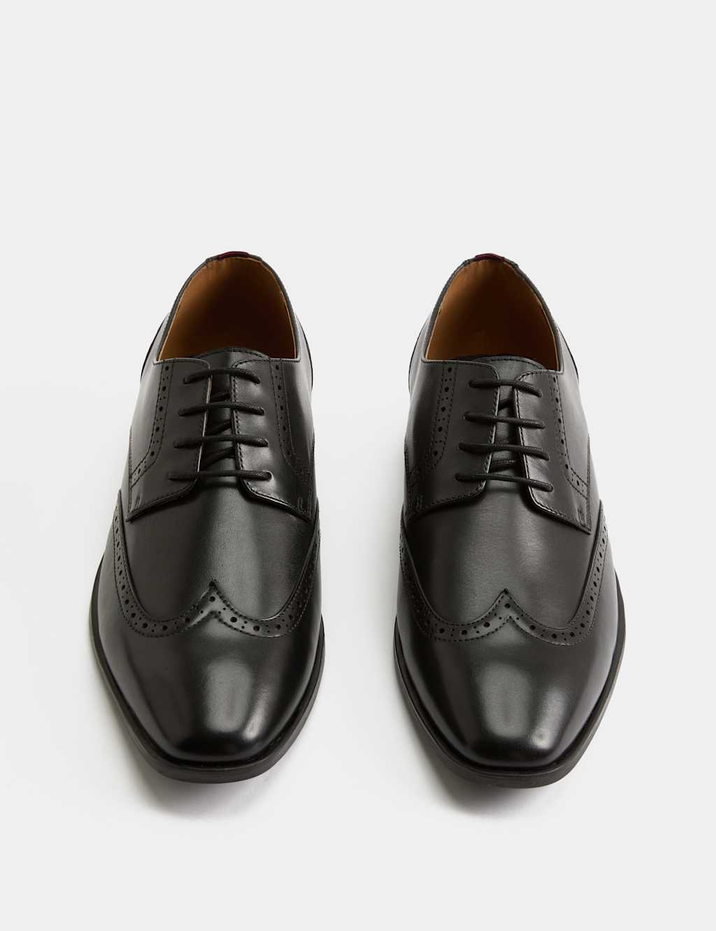 M&S Men's Leather Wide Fit Derby Shoes - 10 - Black