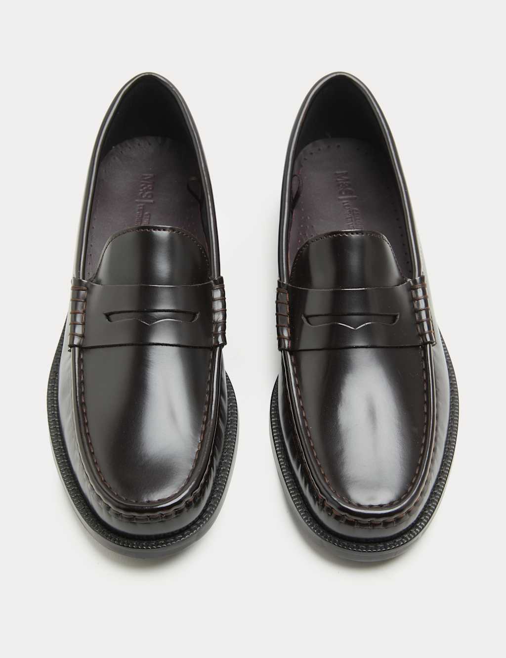 M&S Men's Leather Penny Loafers - 7 - Burgundy