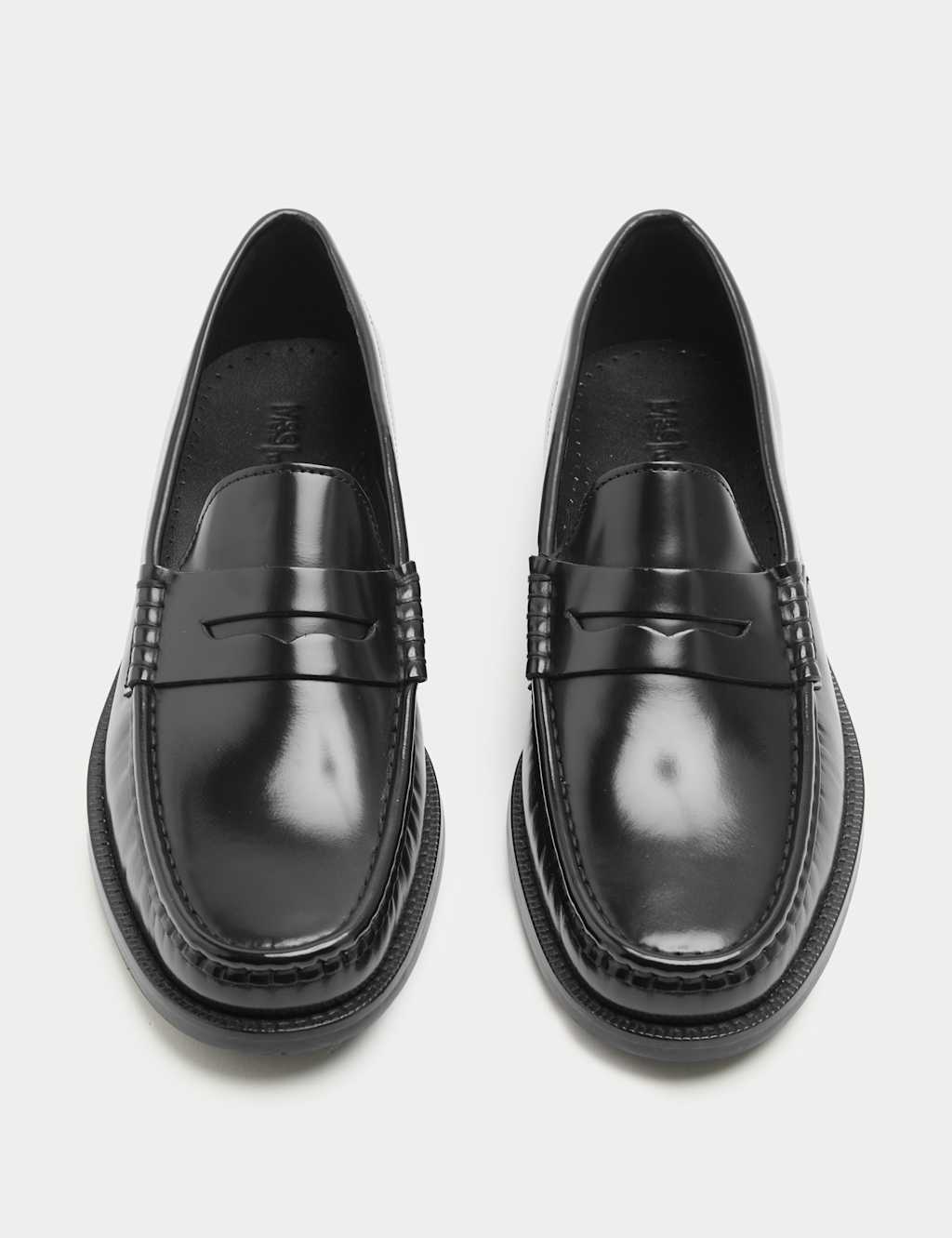 M&S Men's Leather Penny Loafers - 7 - Black