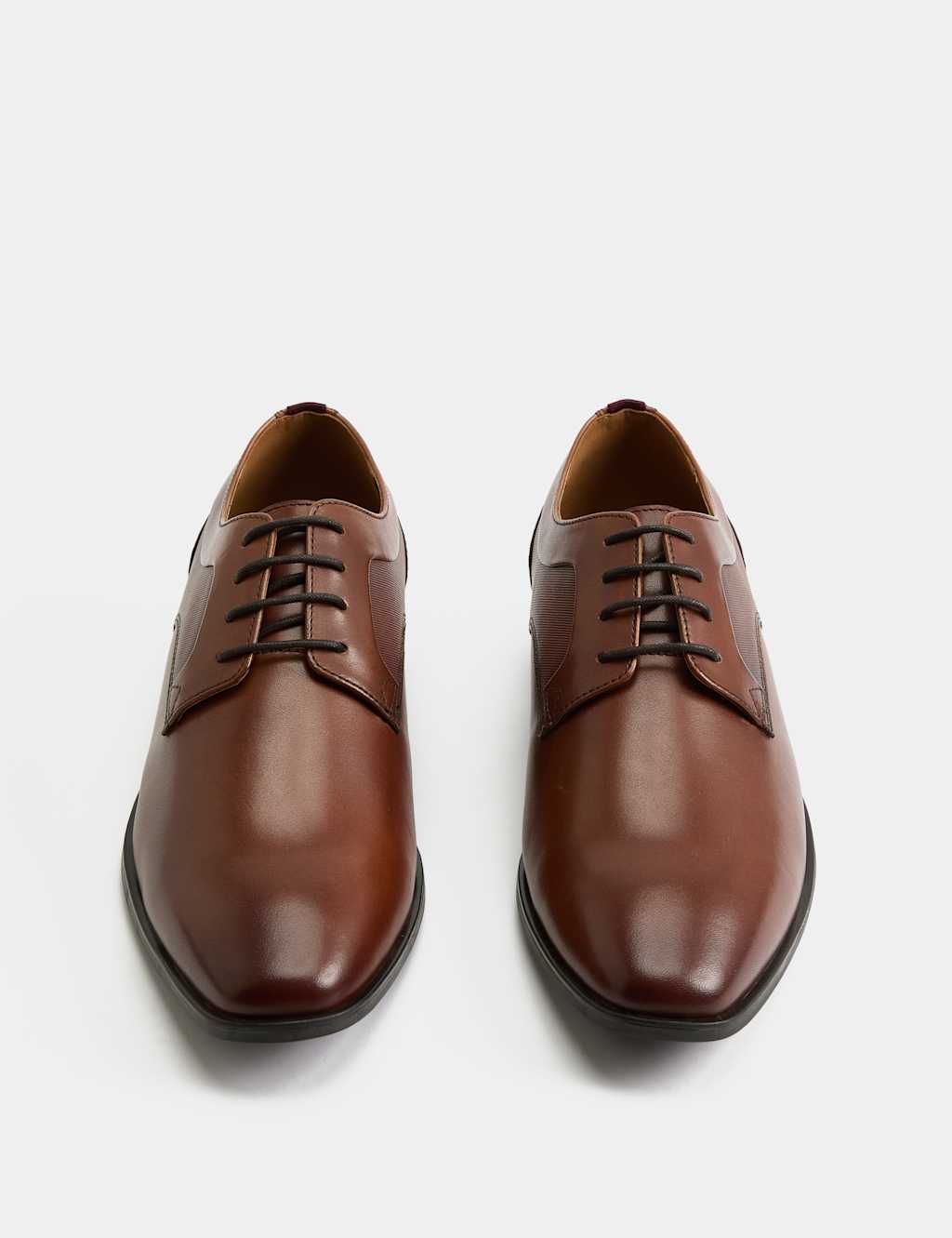 M&S Men's Wide Fit Leather Derby Shoes - 12 - Tan