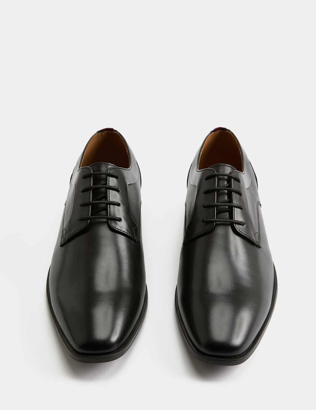 M&S Men's Wide Fit Leather Derby Shoes - 7 - Black