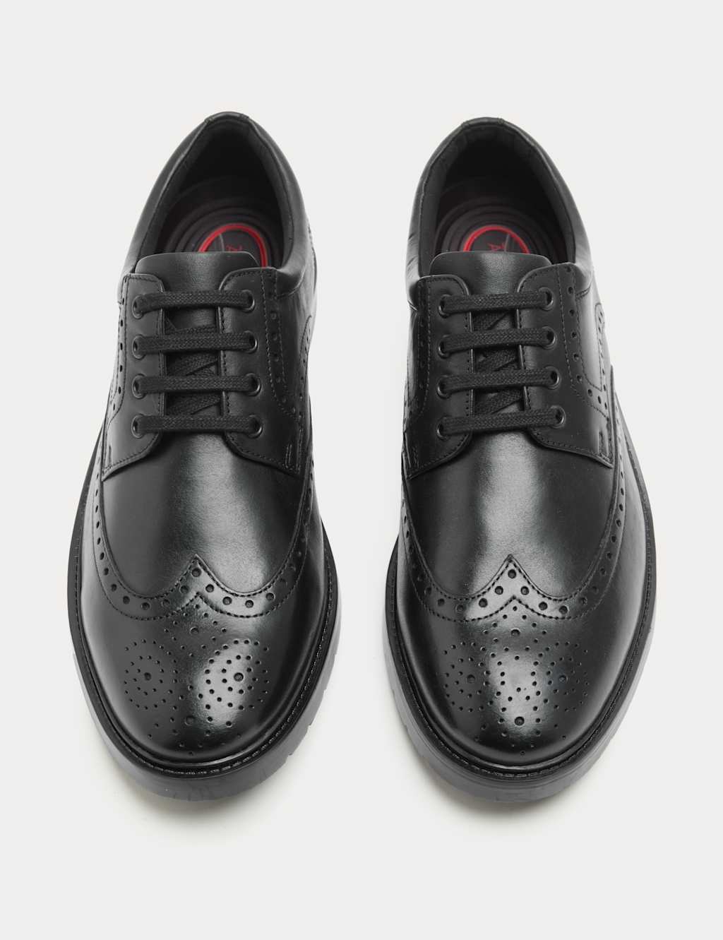 M&S Men's Wide Fit Airflex Leather Brogues - 9½ - Black