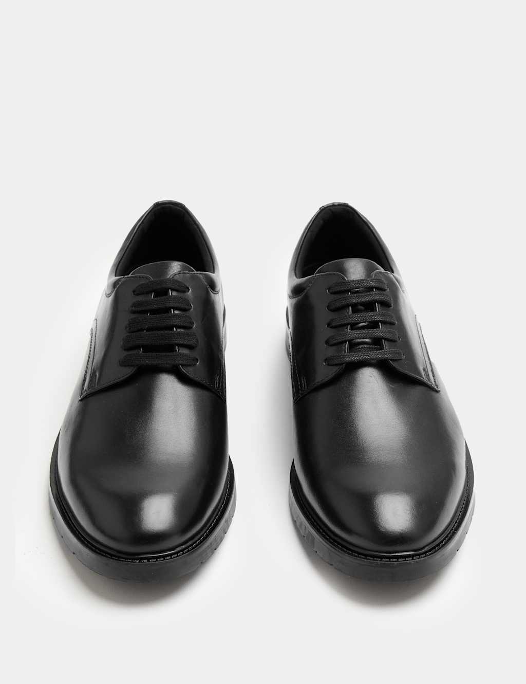 M&S Men's Wide Fit Airflex Leather Derby Shoes - 9½ - Black