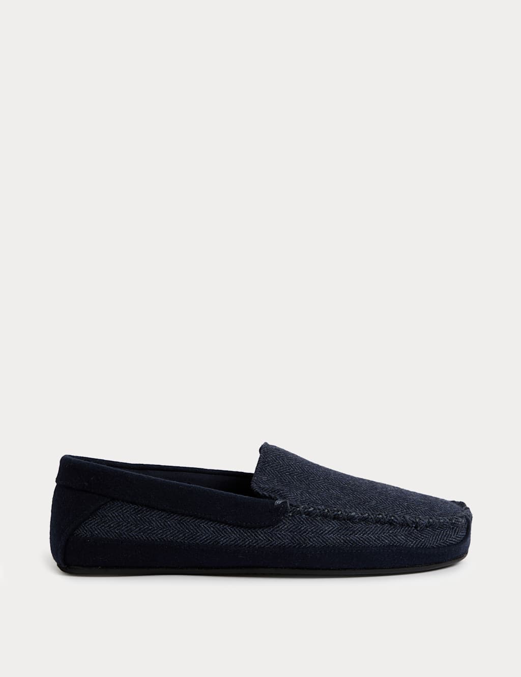 M&S Herringbone Moccasin Slippers with Freshfeet Navy