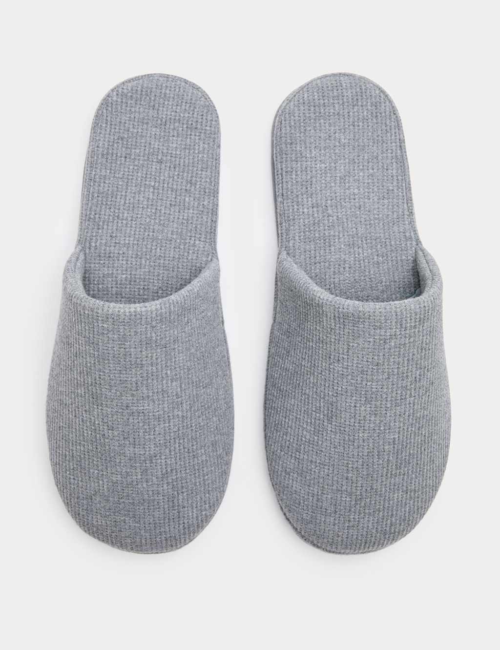 M&S Men's Micro Waffle Mule Slippers with Freshfeet - 12 - Grey