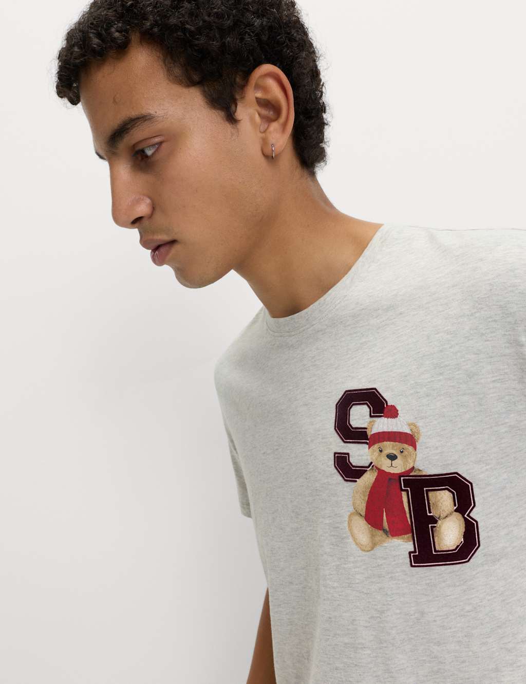 M&S Spencer Bear Family Christmas Pyjama Shorts Set Grey Mix