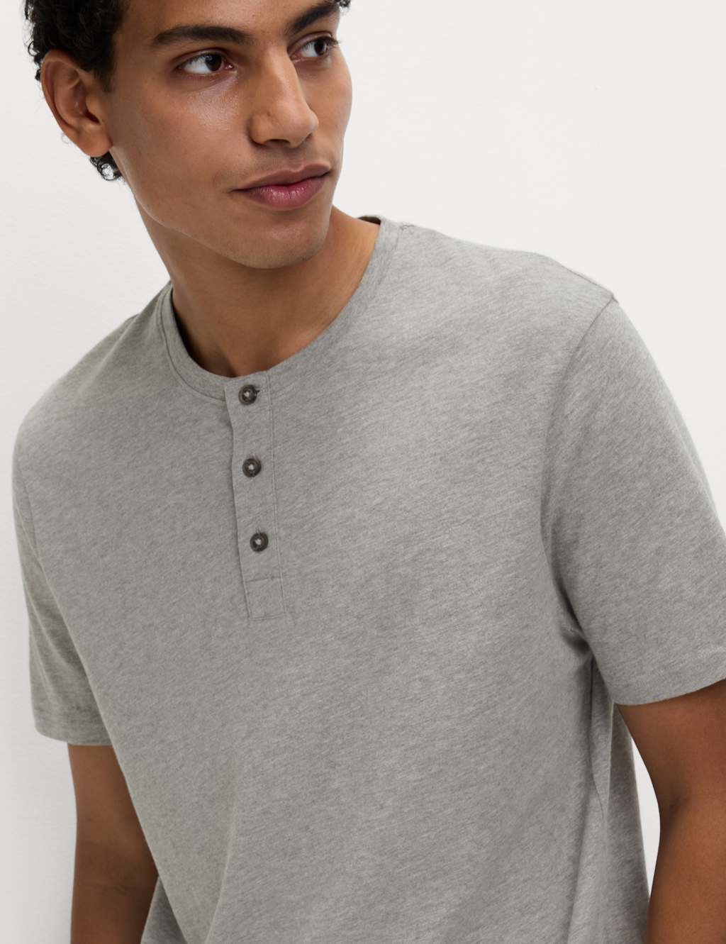 M&S Pure Cotton Henley Checked Pyjama Set Grey Mix