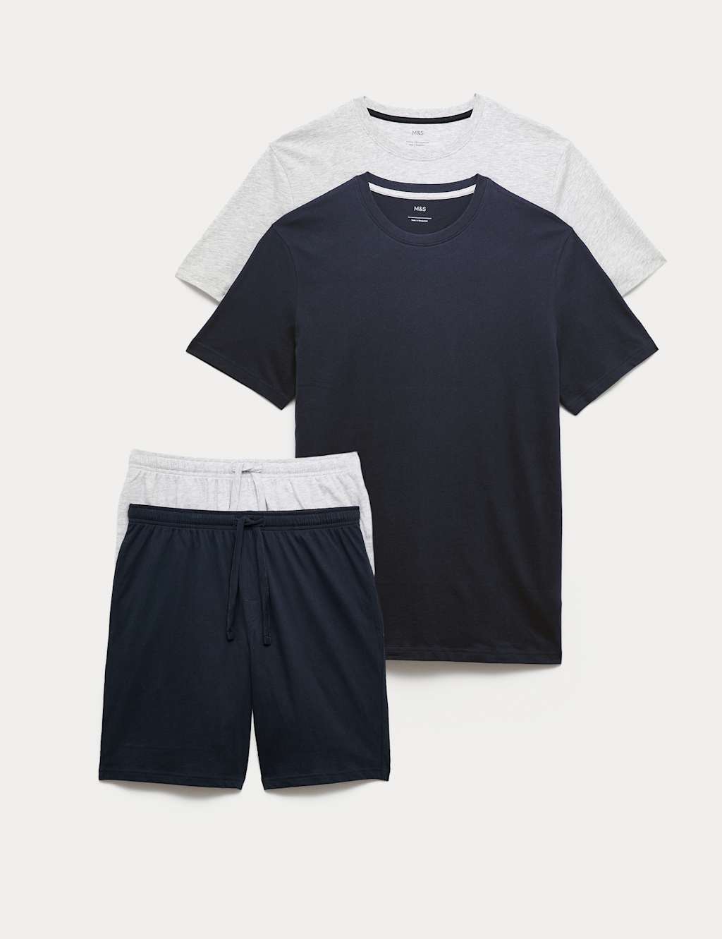 M&S 2 Pack Pure Cotton Pyjama Sets Navy Mix