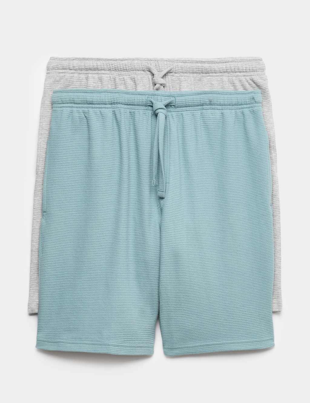 M&S Men's 2 Pack Cotton Rich Waffle Pyjama Shorts - S - Teal Mix