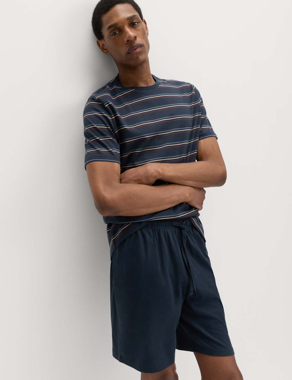 M&S Men's Pure Cotton Rainbow Stripe Pyjama Set - 3XL - Navy Mix