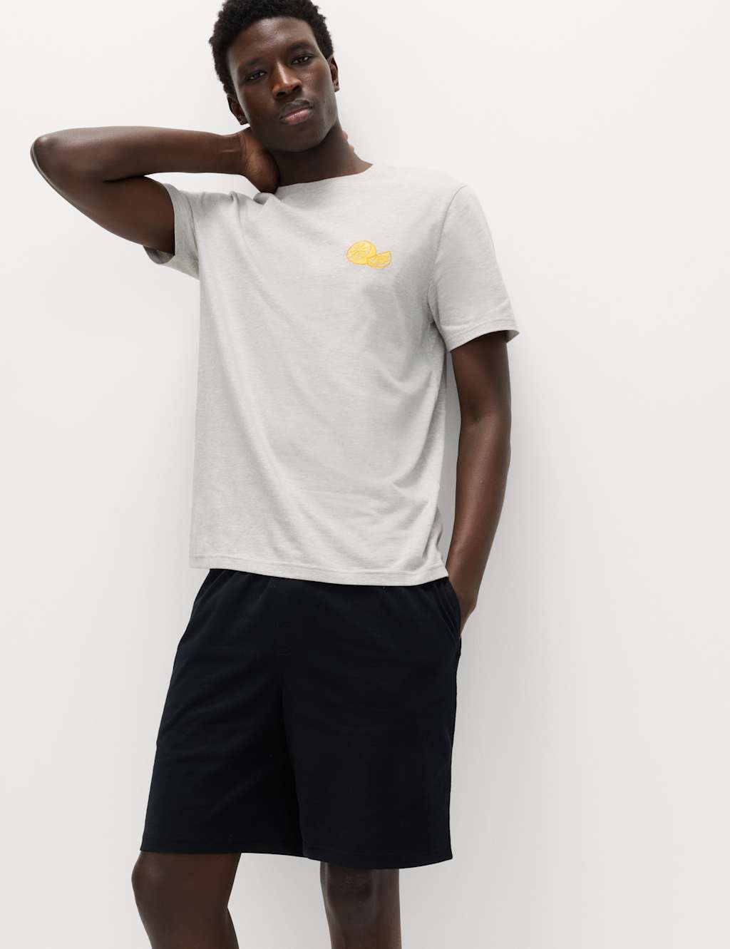 M&S Men's Pure Cotton Lemon Graphic Pyjama Set - XL - Ecru Mix