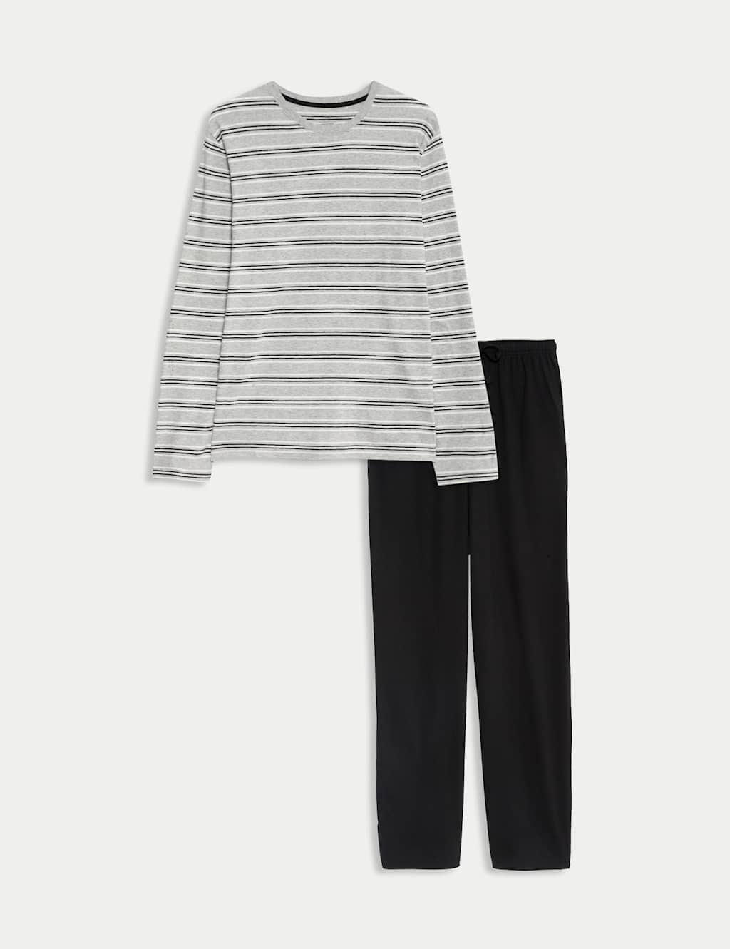 M&S Men's Pure Cotton Striped Pyjama Set - M - Grey Mix