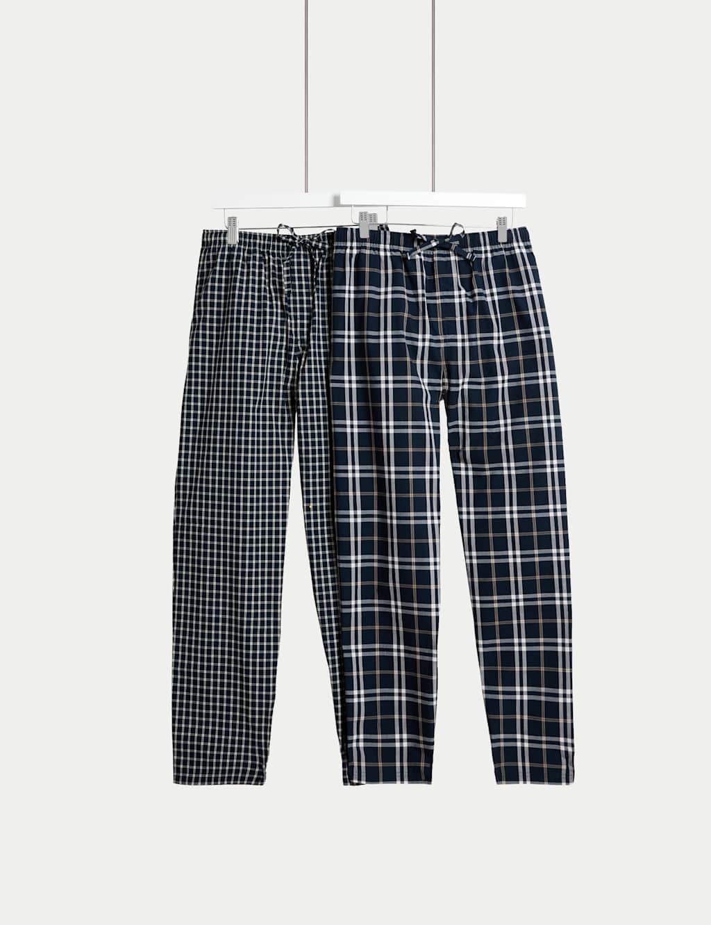 M&S 2 Pack Pure Cotton Checked Pyjama Bottoms Navy Mix
