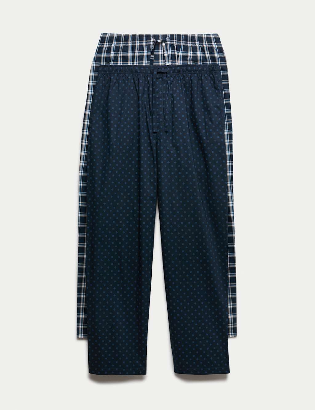 M&S Men's 2 Pack Pure Cotton Checked Pyjama Bottoms - XL - Navy Mix